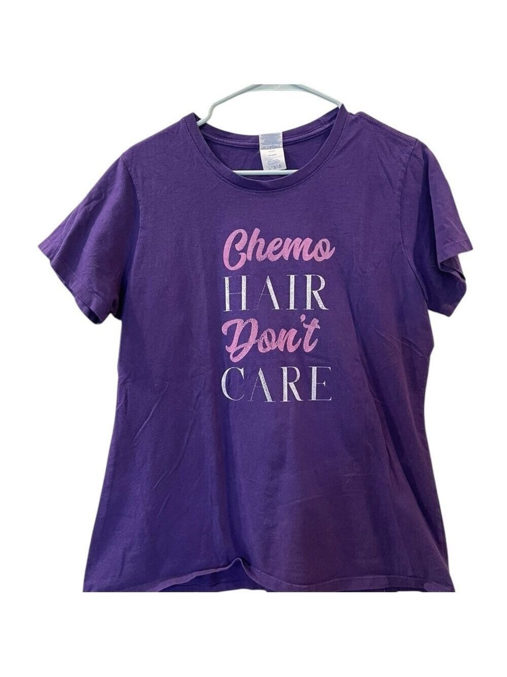 Chemo Hair Don’t Care Purple Women’s T-Shirt Size: Large